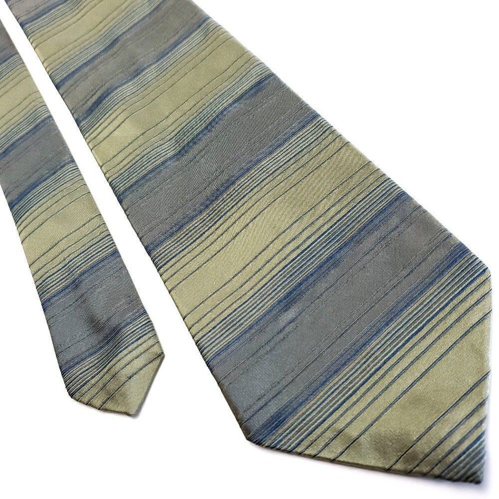 Alfani Green Silk‎ Tie Woven Short Wide Horizontal Stripes